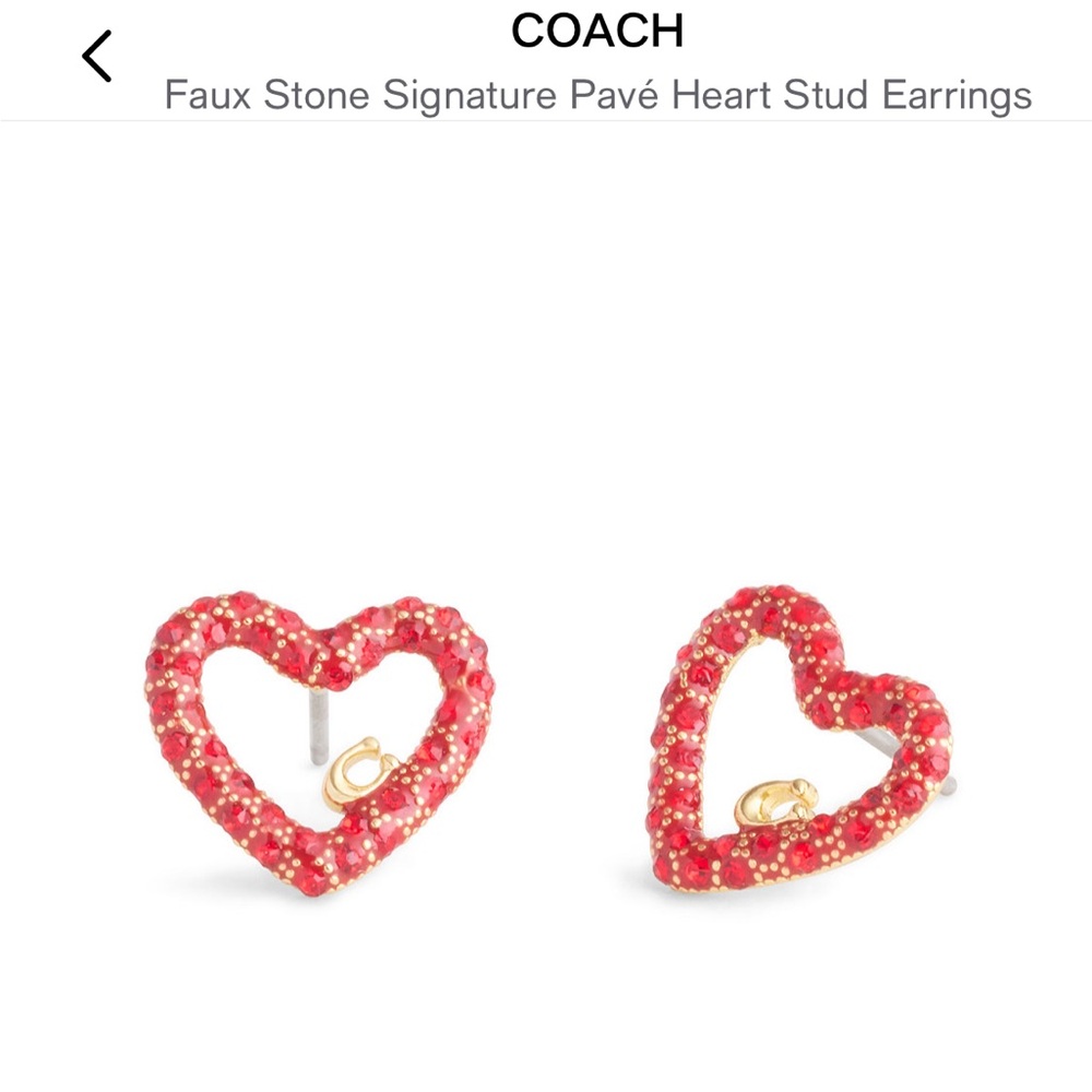 Coach Red Pave Heart Stud Earrings - Picture 5 of 6